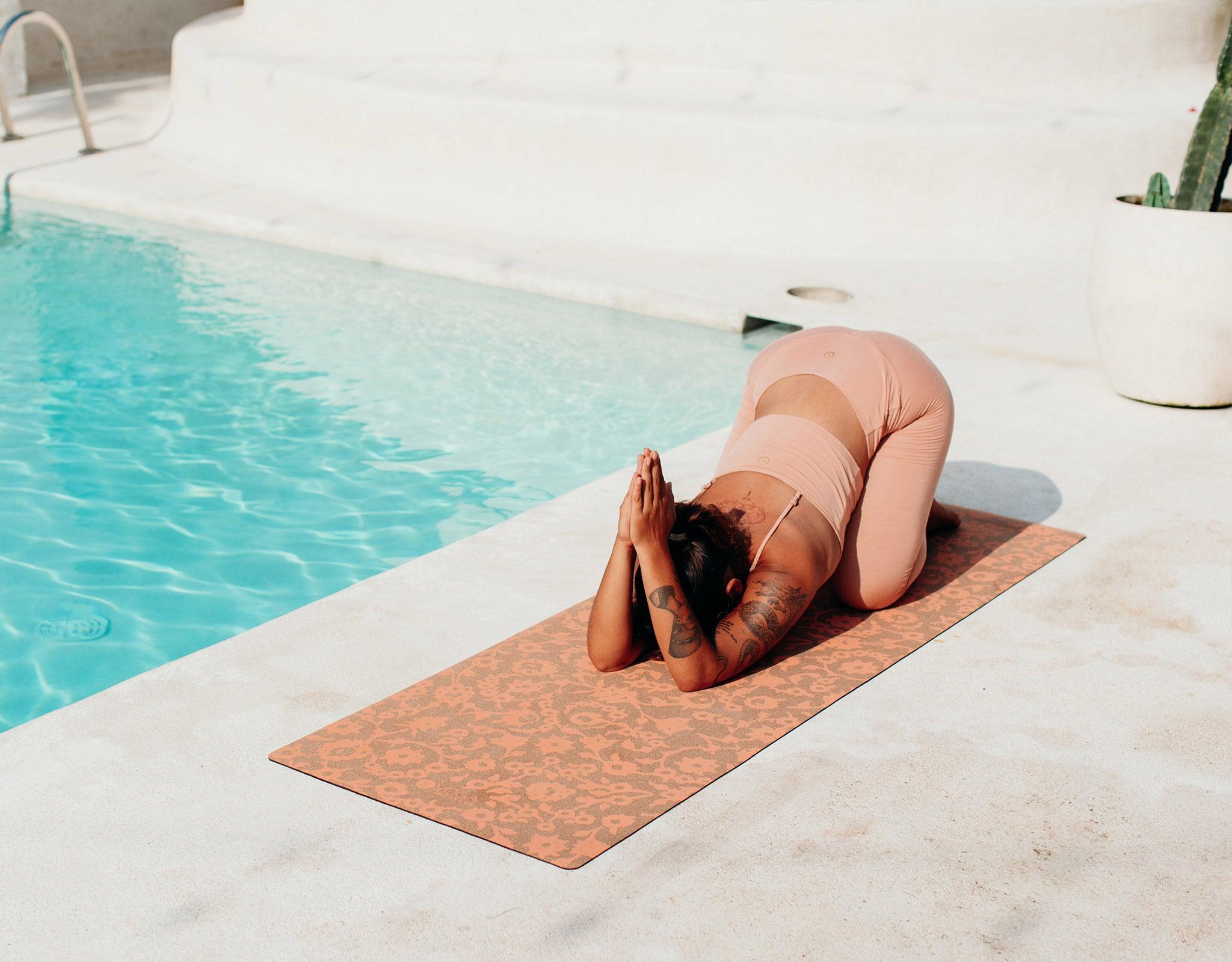 Cork Yoga Mat - Floral Batik Coral - Yoga Design Lab