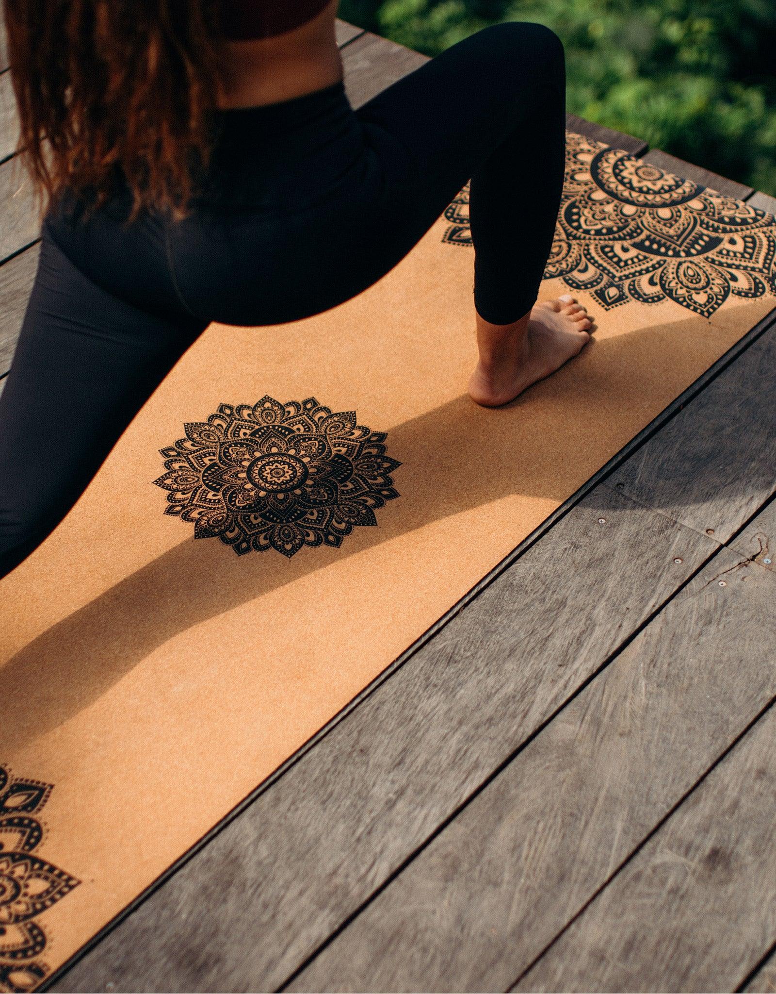 Travel Cork Yoga Mat - Mandala Black - Yoga Design Lab