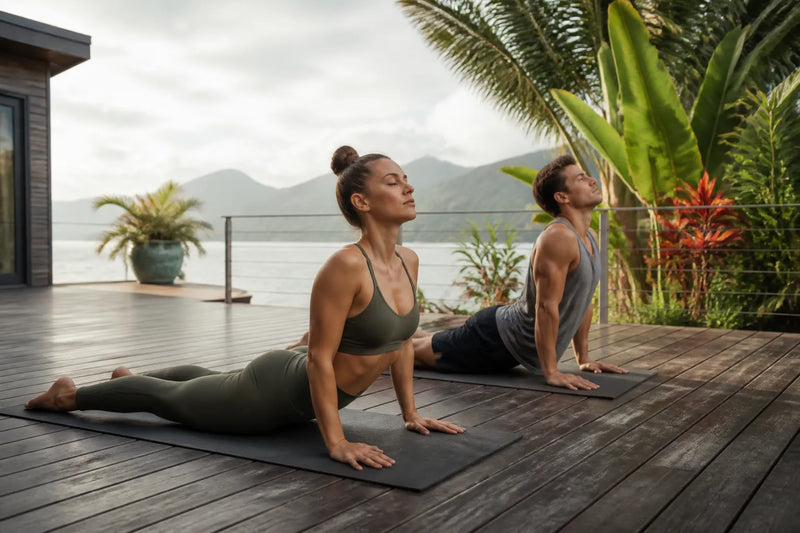 couple doing cobra in outdoor deck