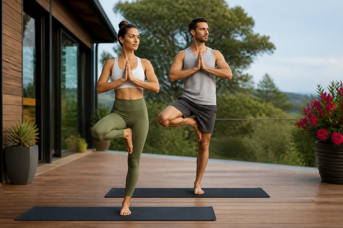 couple doing tree in outdoor deck
