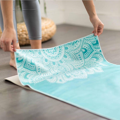 Yoga Mat Towel - Mandala Turquoise - Ultra-Grippy, Moisture Absorbing &amp; Quick-Dry - Yoga Design Lab 