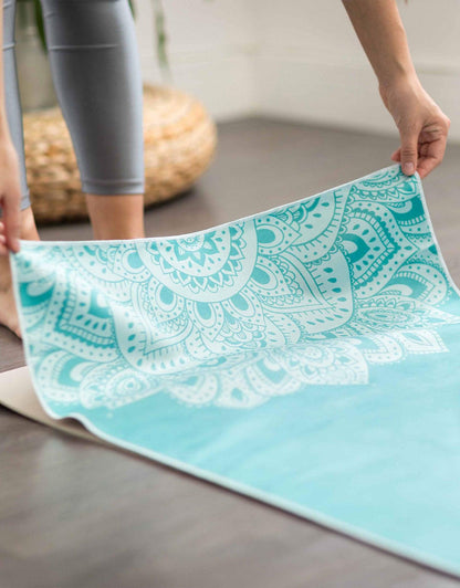 Yoga Mat Towel - Mandala Turquoise - Ultra-Grippy, Moisture Absorbing &amp; Quick-Dry - Yoga Design Lab 